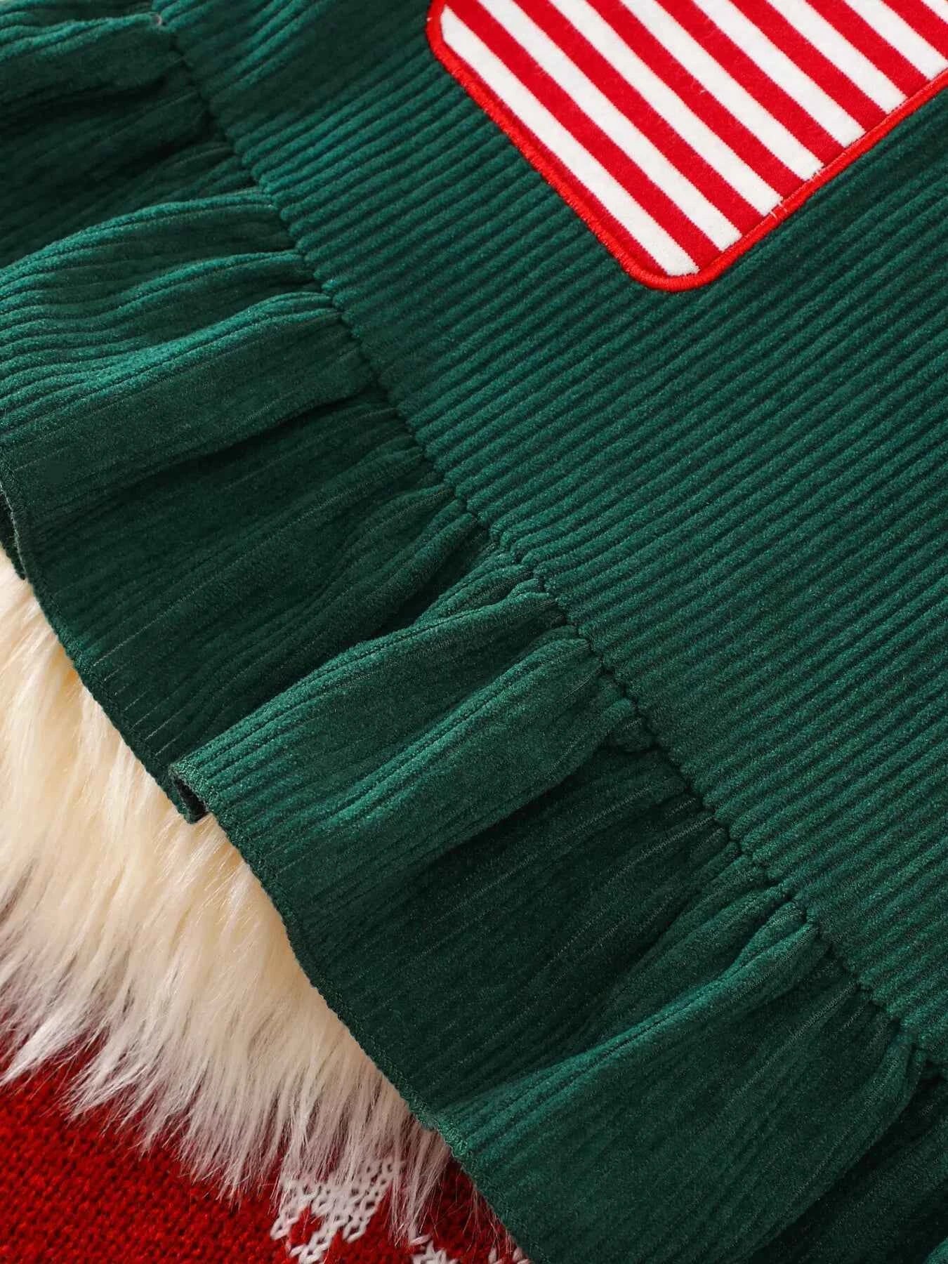 Children's Christmas Striped Bodysuit and Dress Set with Headband