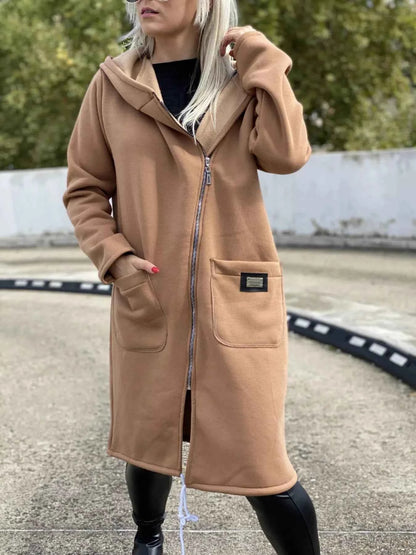 Full Size Asymmetrical Zip-Up Hooded Fleece Outerwear Plus Size