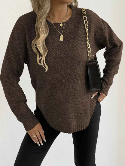 Textured Knit Relaxed Fit Round Neck Sweater