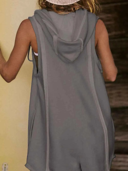 Half Zipped Hooded Sleeveless Romper