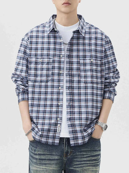 Men's Plus Size Plaid Button Up Long Sleeve Shirt