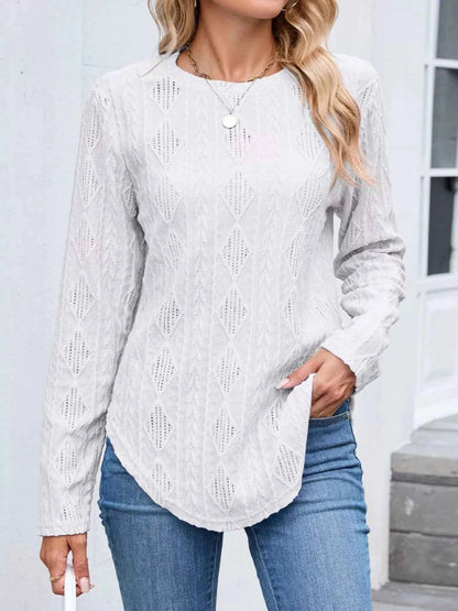 Openwork Textured Long Sleeve Top