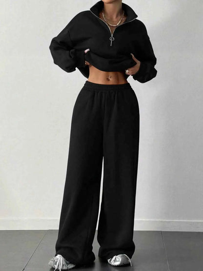 Half-Zip Long Sleeve Sweatshirt and Pants Set