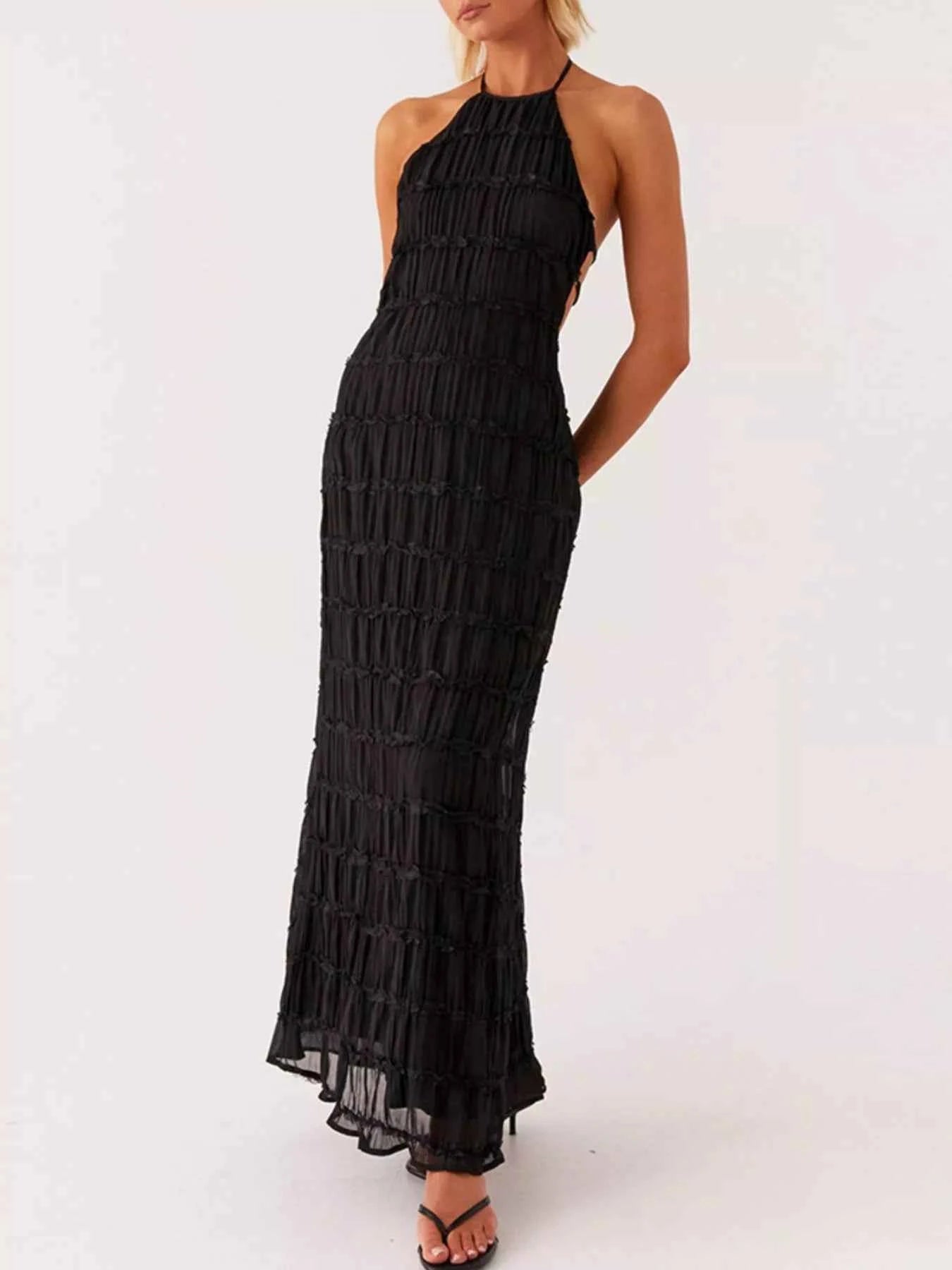 Ruched Halter Neck Maxi Dress