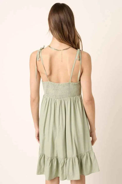 Mittoshop Ruched Detail Spaghetti Tie Mini Dress