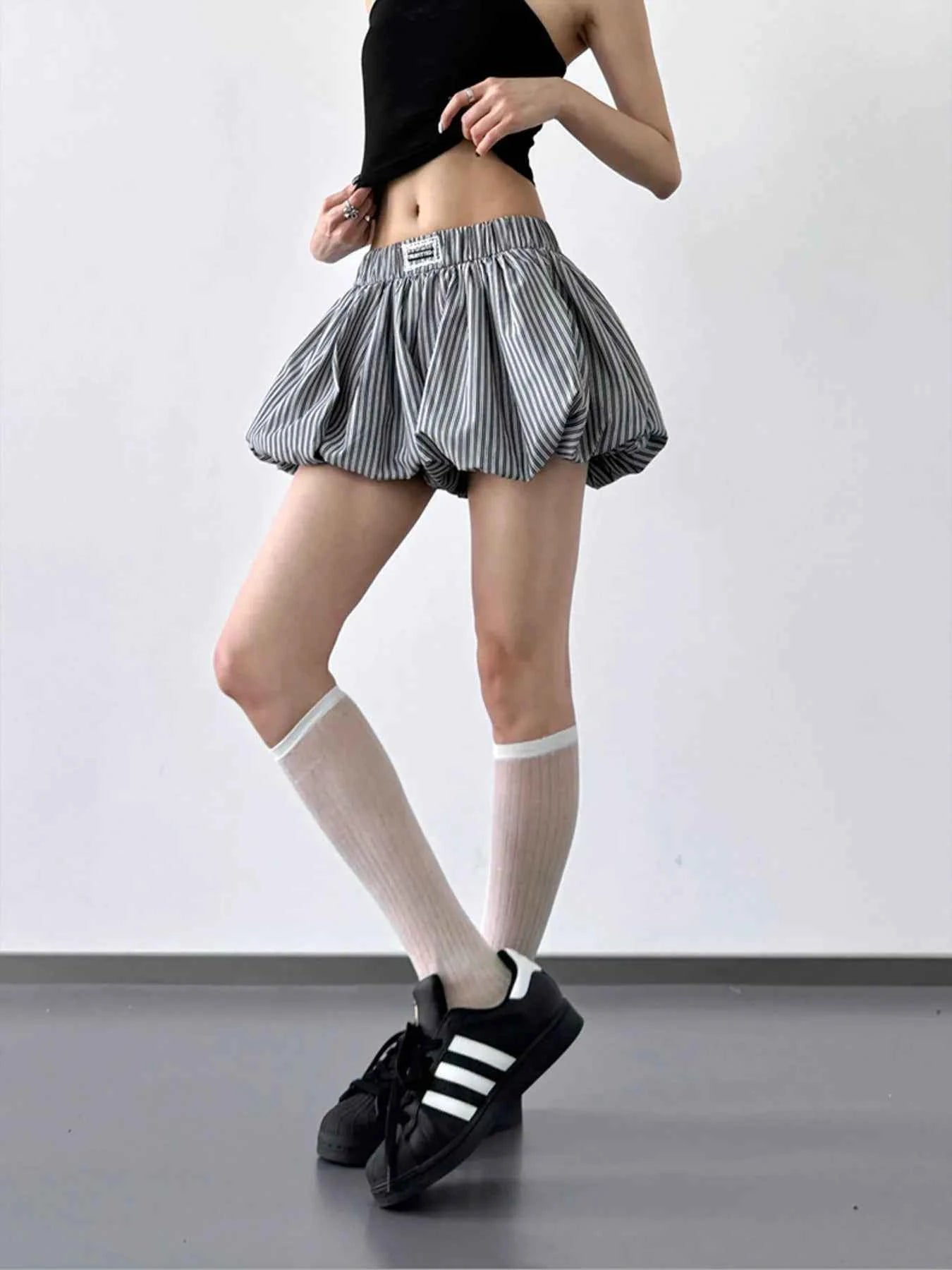 Striped Bubble Hem Casual Shorts