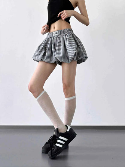 Striped Bubble Hem Casual Shorts