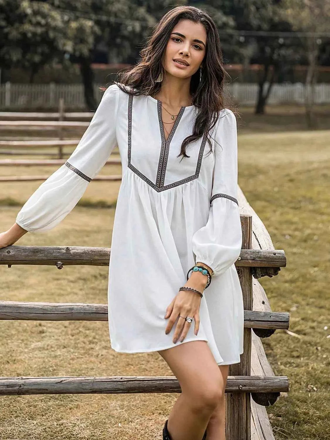 Long Sleeve Mini Dress with Contrast Trim