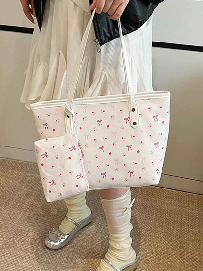 Printed Tote Shoulder Bag with Pouch