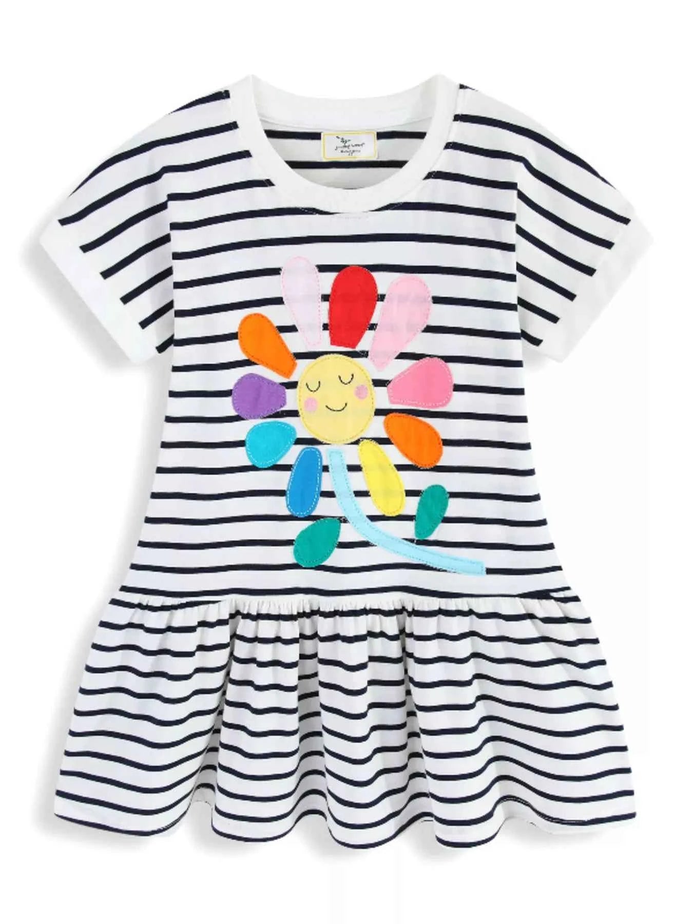 Children's Striped Flower Casual Dress