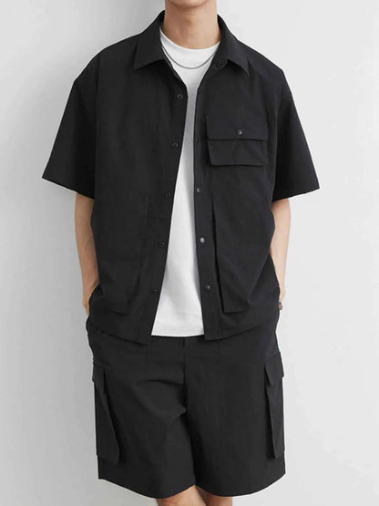 Men's Plus Size Button Up Short Sleeve Shirt and Shorts Set