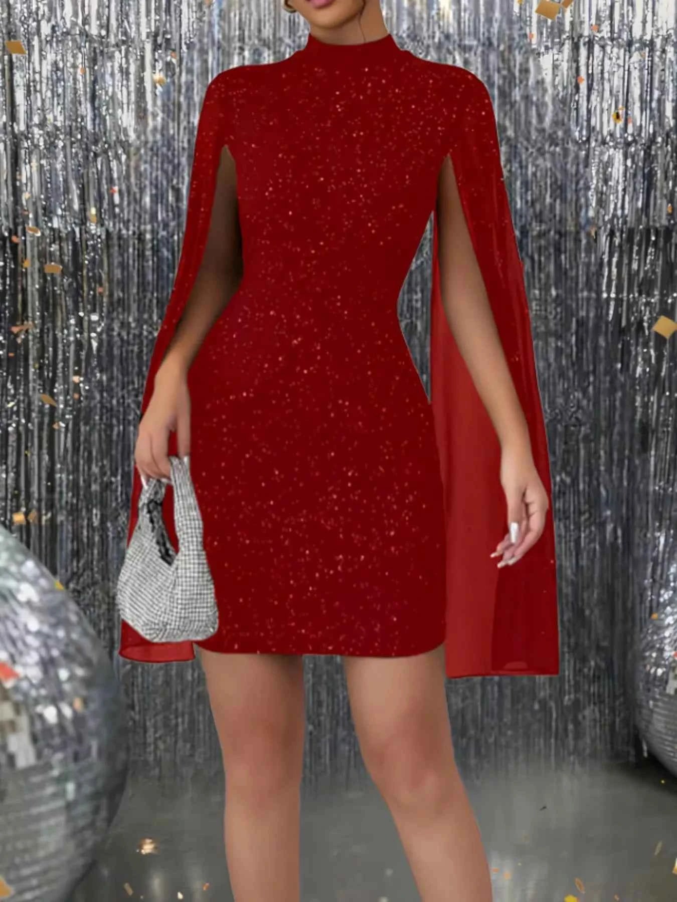 Glitter Cape Sleeve Mini Dress