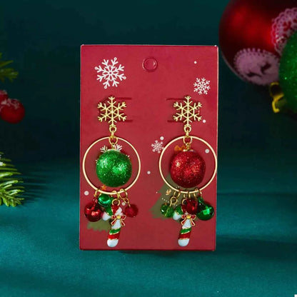 Christmas Snowflake Dangle Earrings with Colorful Beads