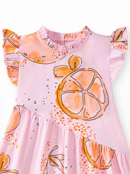 Children's Ruffled Sleeve Fruit Print Casual Dress