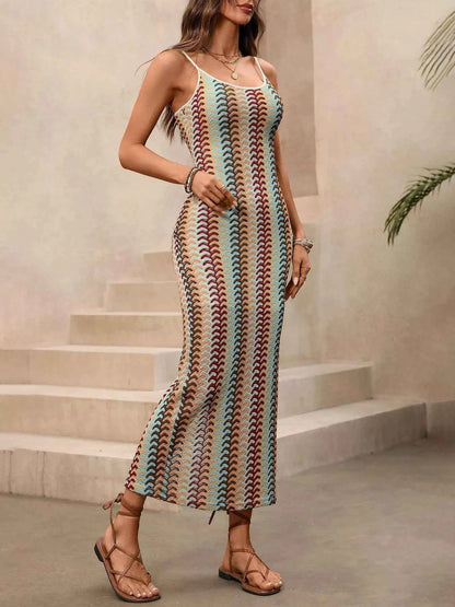 Striped Scoop Neck Bodycon Midi Dress