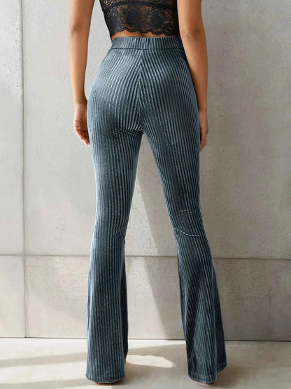 High-Waisted Ribbed Velvet Flare Pants
