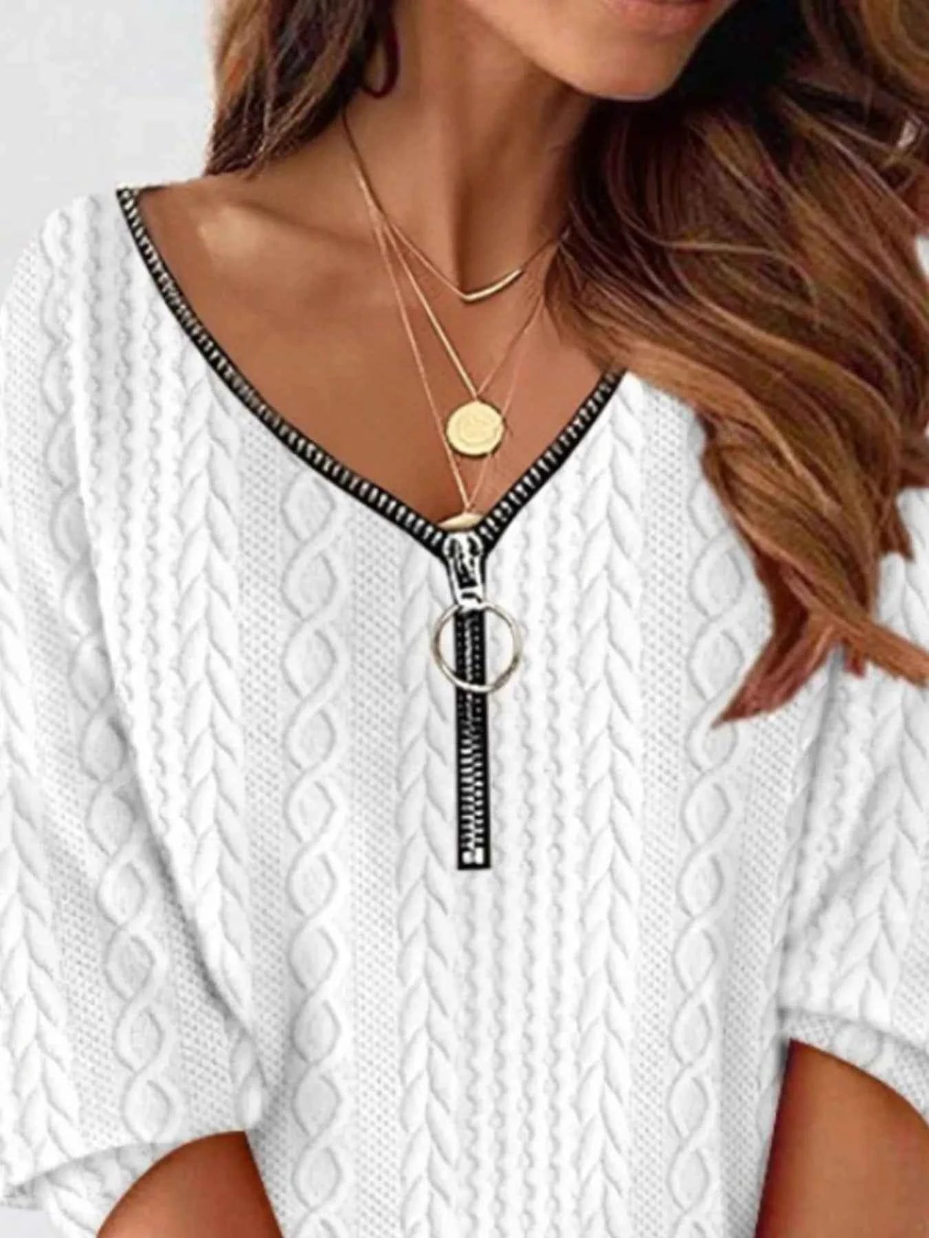 Zip Detail Textured Knit Mini Sweater