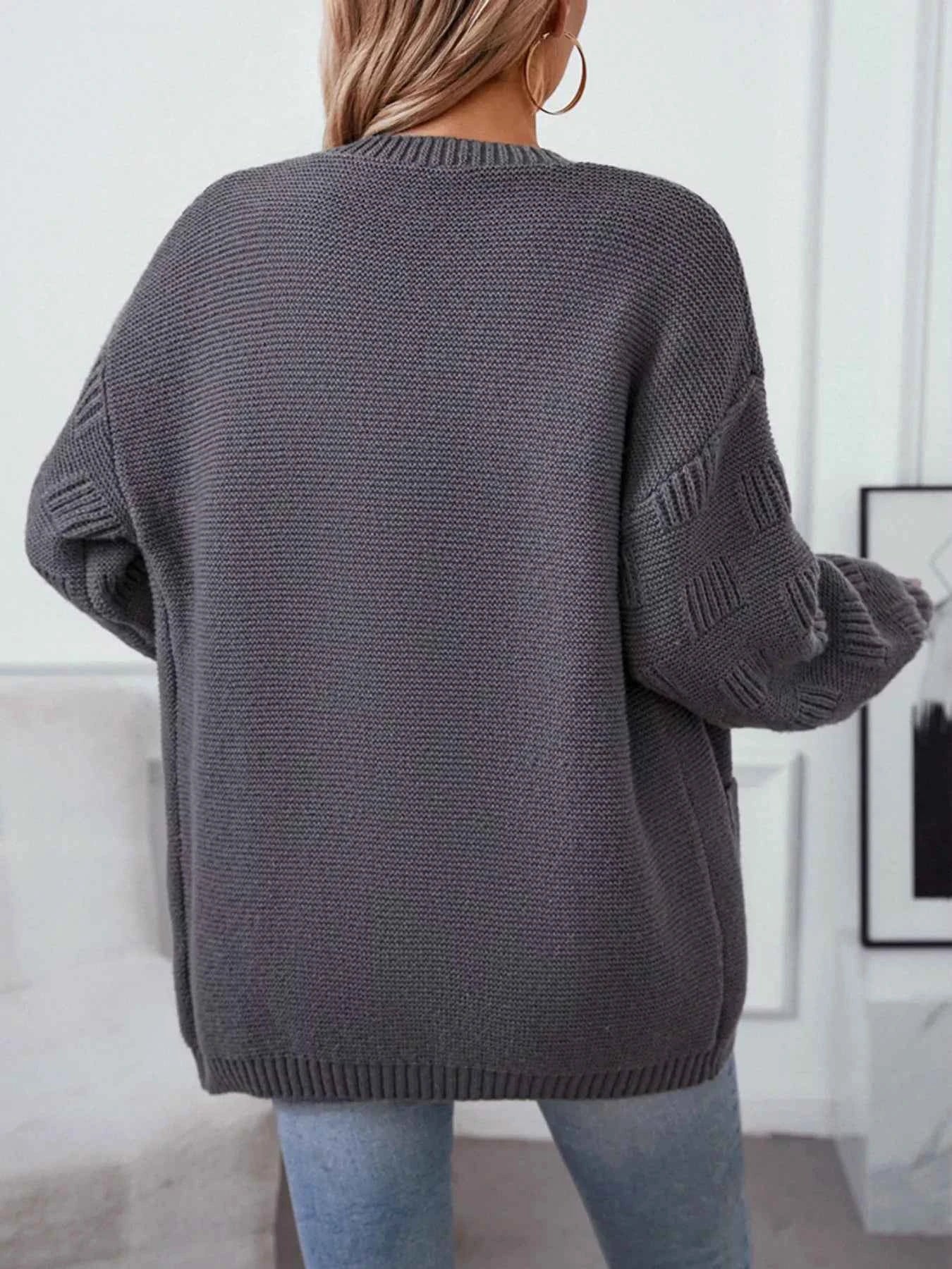 Textured Knit Open Front Cardigan