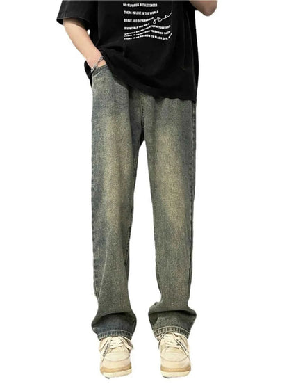 Men's Full Size Vintage Wash Wide Leg Jeans Plus Size