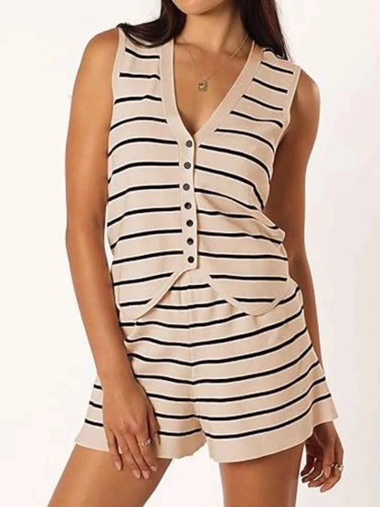 Striped Button-Front Vest and Shorts Set