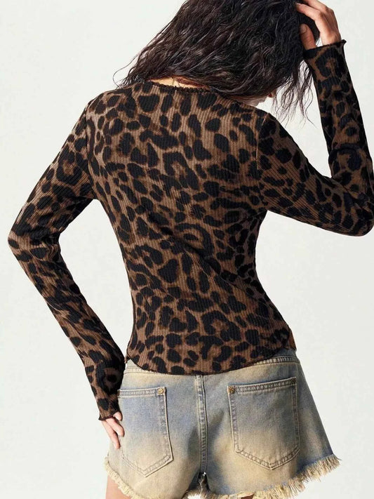 Leopard Print Button-Down Top