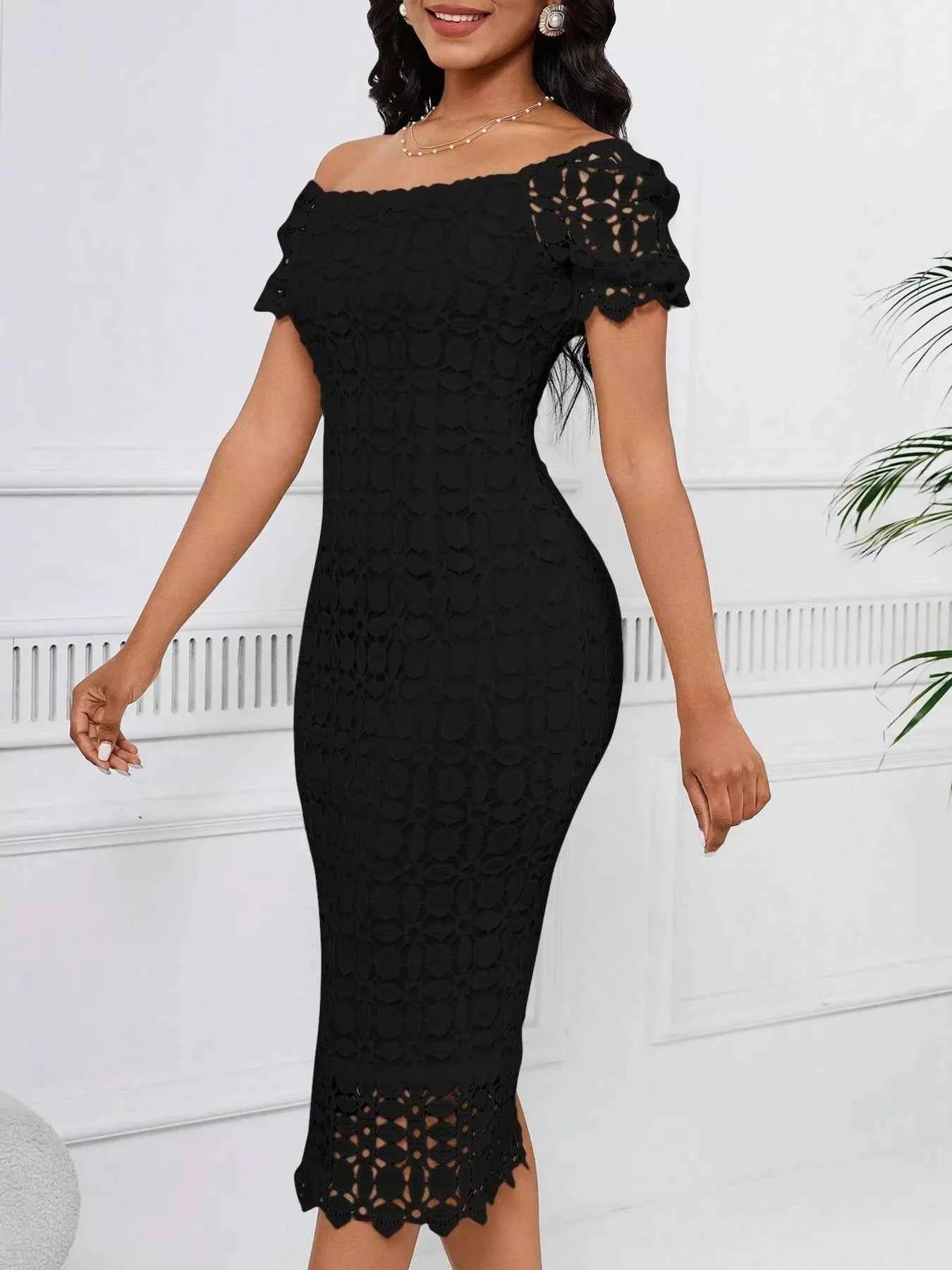 Lace Short Sleeve Midi Dress