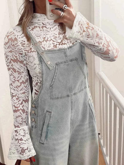 Lace Crochet Bell Sleeve Mock Neck Blouse