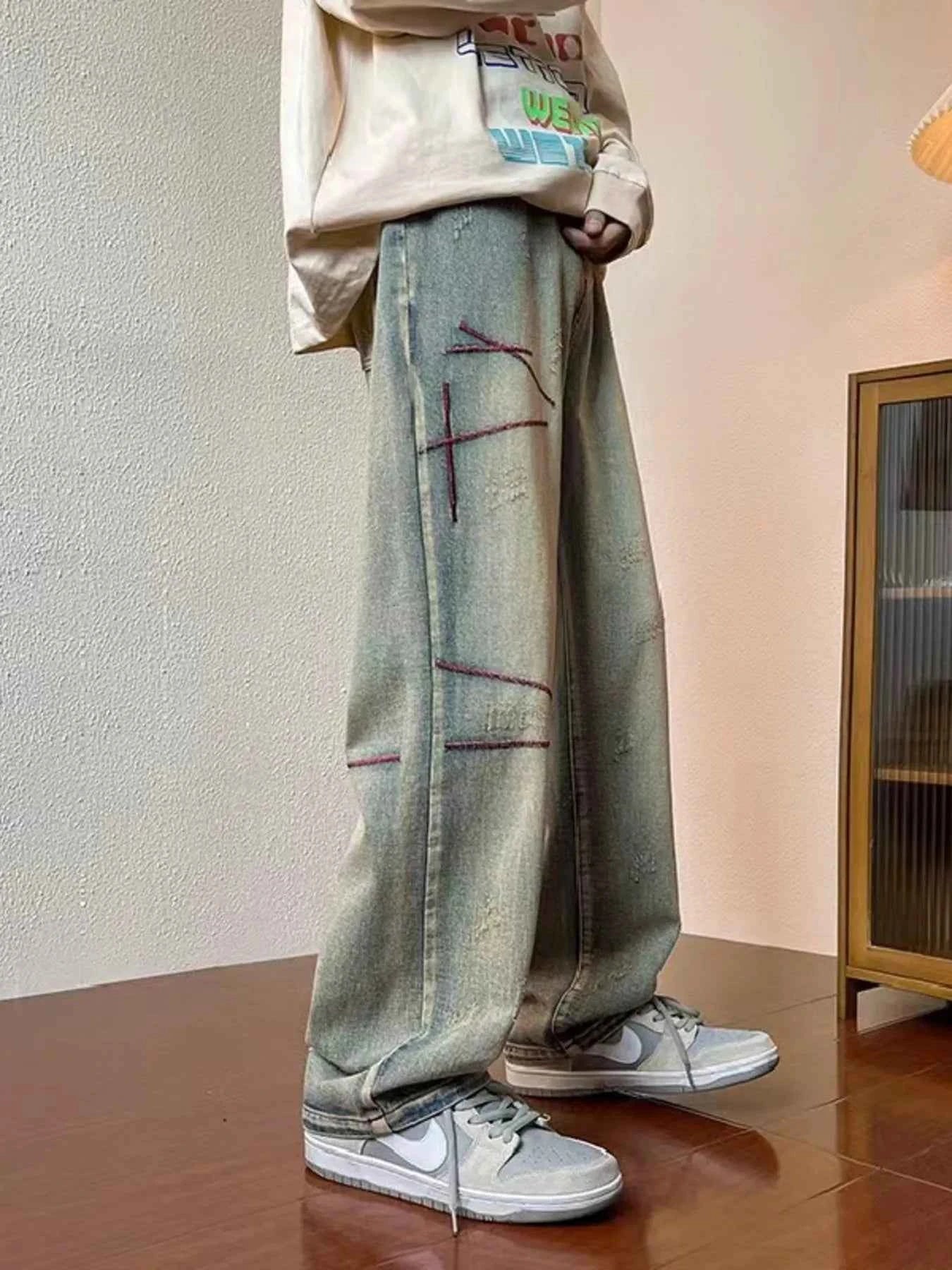 Men's Full Size Washed Wide Leg Jeans Plus Size