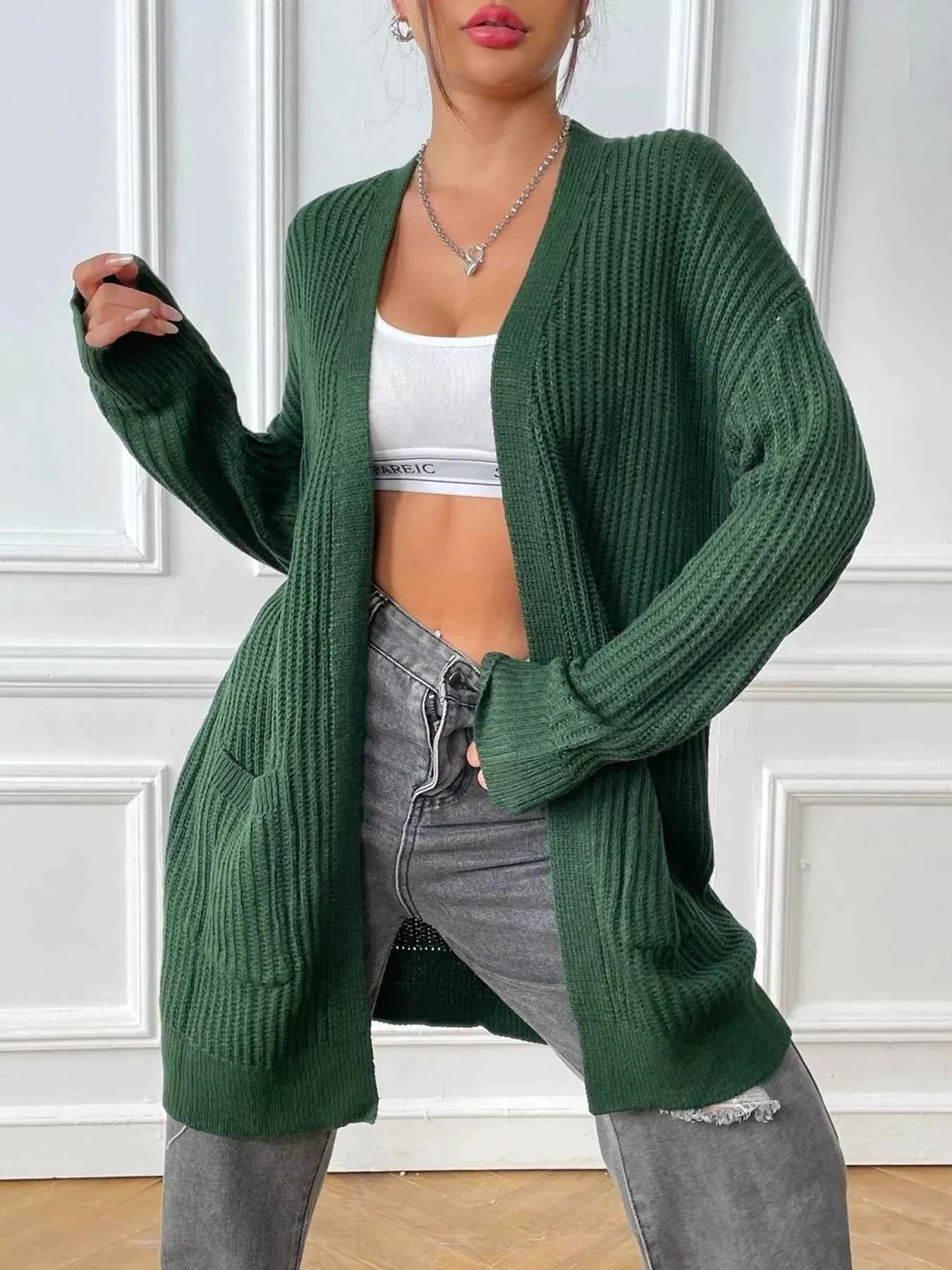 Open Front Drop Shoulder Cardigan