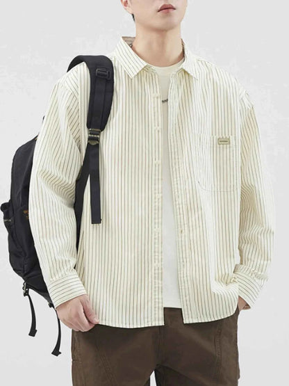 Men's Plus Size Striped Button-Up Long Sleeve Shirt