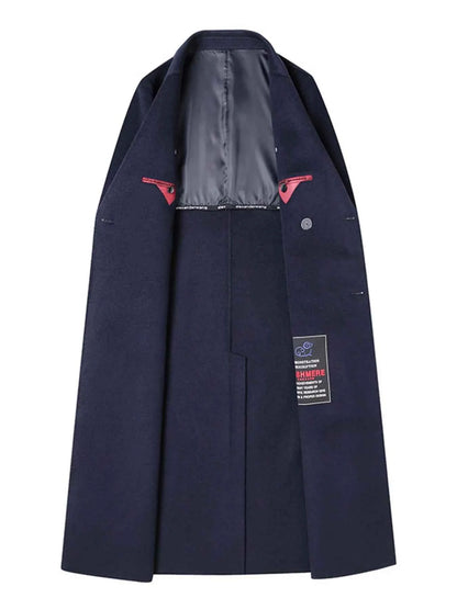 Men's Plus Size Double-Breasted Long Wool Coat