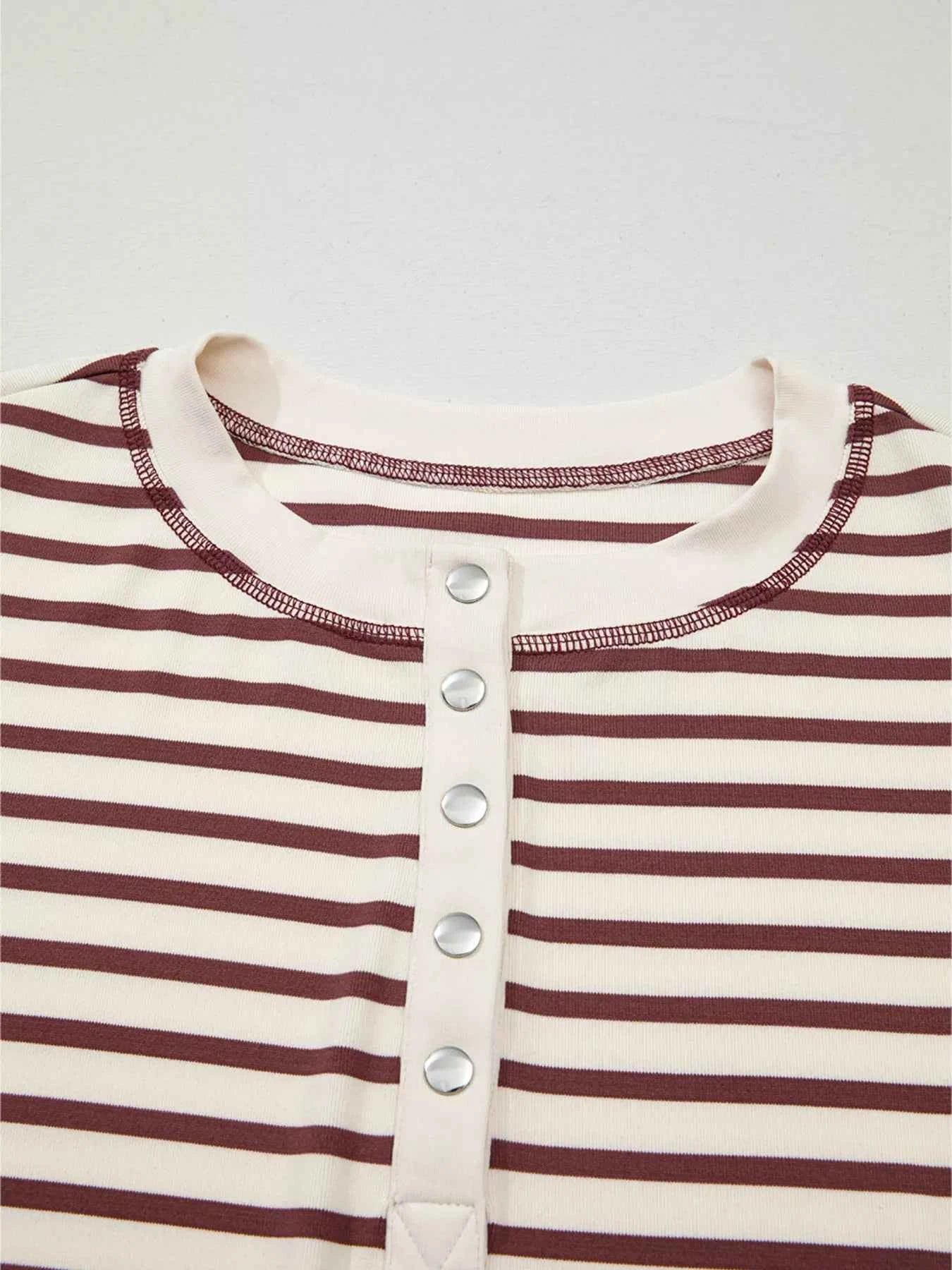 Striped Drop Shoulder Long Sleeve Henley Top