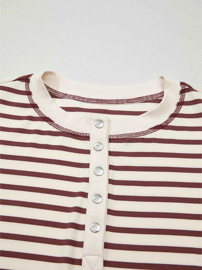 Striped Drop Shoulder Long Sleeve Henley Top