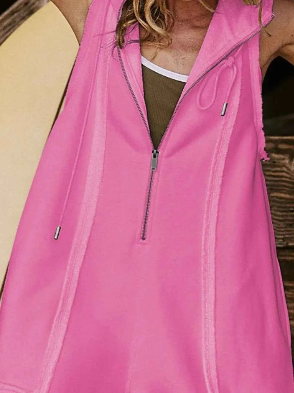 Half Zipped Hooded Sleeveless Romper