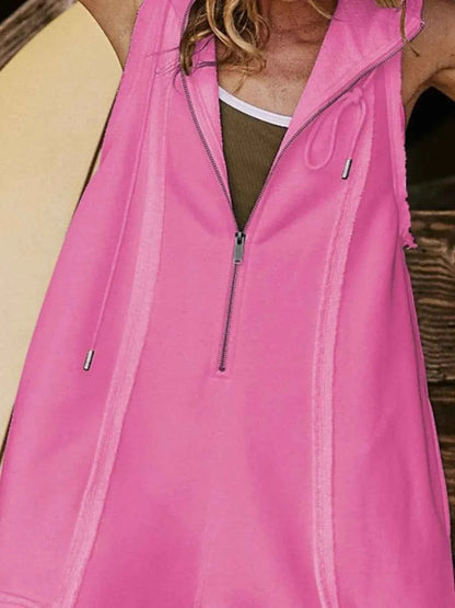Half Zipped Hooded Sleeveless Romper
