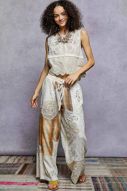 POL Sleeveless Flowy Fit Crochet Top with Scalloped Border Accents