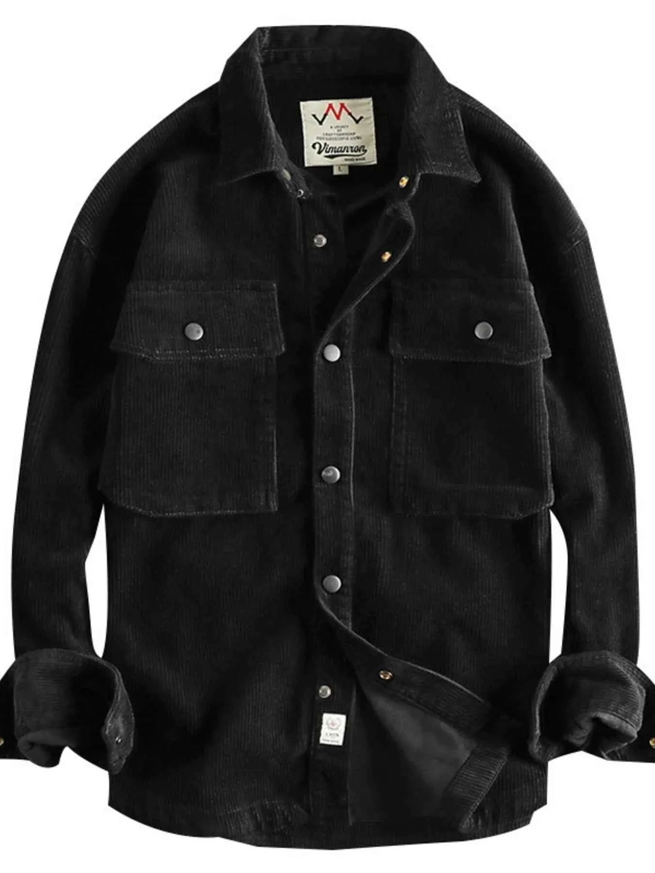 Men's Plus Size Corduroy Button Up Long Sleeve Jacket