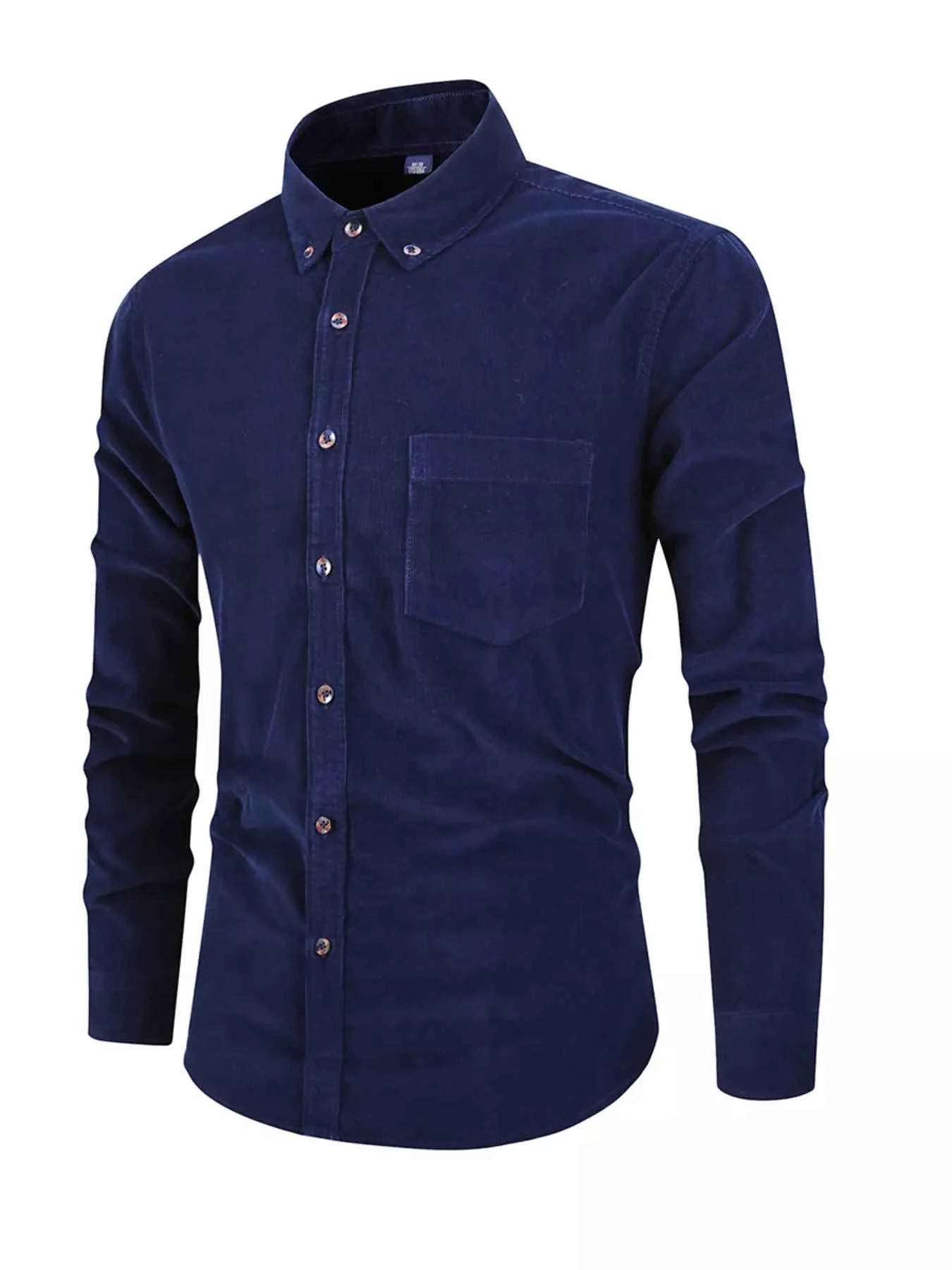 Men's Full Size Corduroy Long Sleeve Button-Down Shirt Plus Size