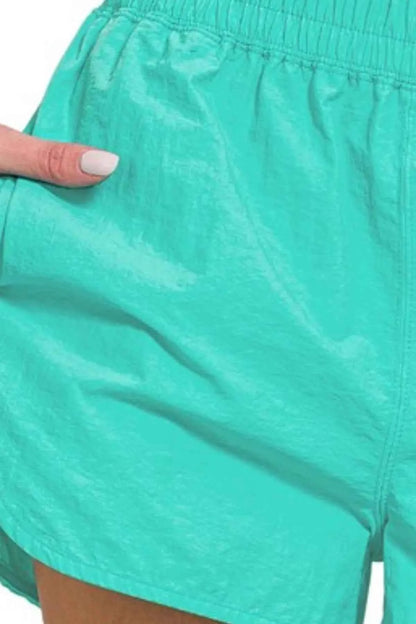 Zenana Windbreaker Smocked Waistband Running Shorts