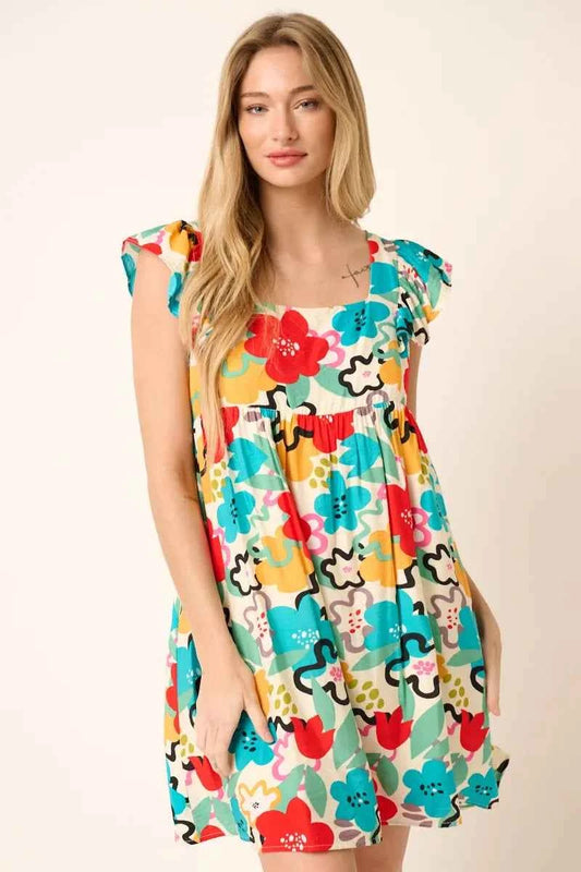 Mittoshop Multi Color Flower Print Babydoll Dress