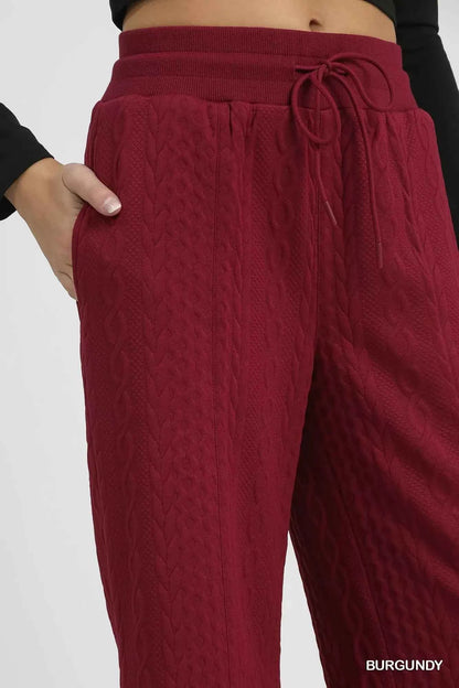 Umgee Cable Knit Textured Wide Leg Pants
