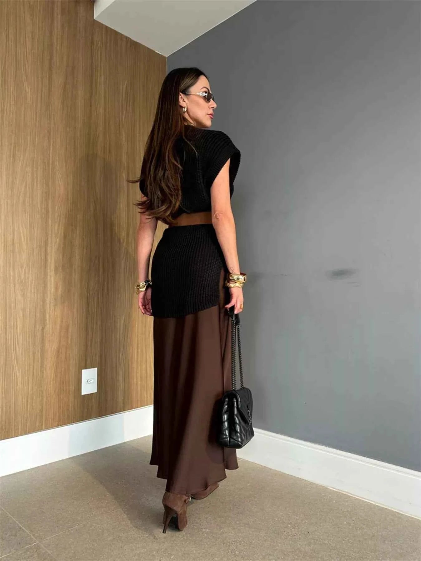 Round Neck Cap Sleeve Sweater Dress