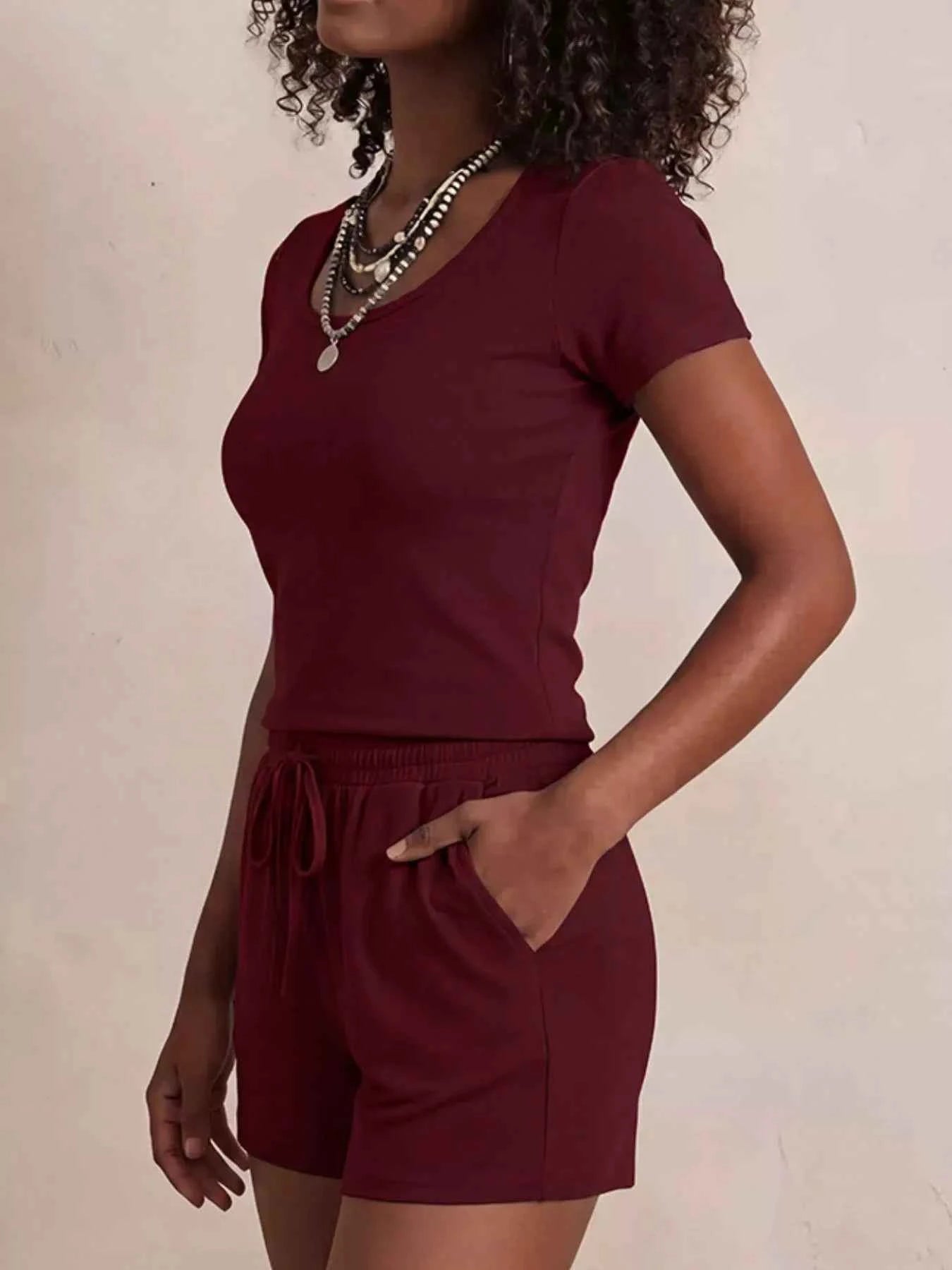 Solid Color Short Sleeve Tee and Shorts Set