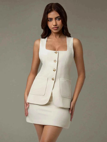 Button Down Sleeveless Top and Skirt Set