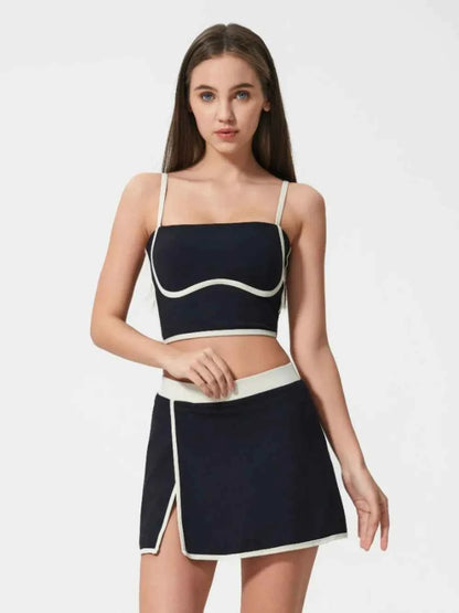 Millennia Contrast Trim Square Neck Active Cami with Detachable Chest Pads