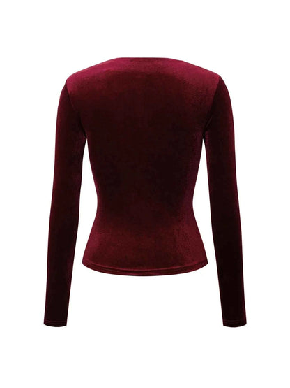 Velvet Long Sleeve Square Neck T-Shirt