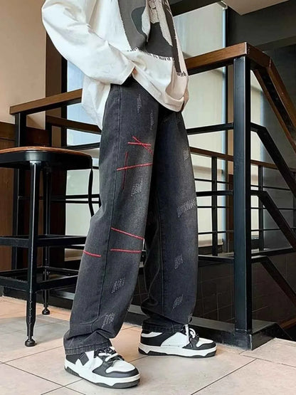 Men's Full Size Washed Wide Leg Jeans Plus Size