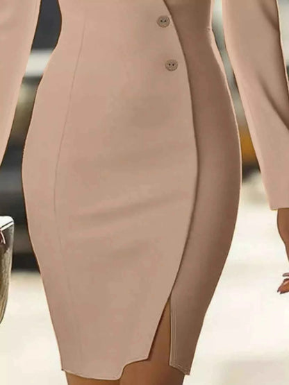 Long Sleeve Blazer Dress with Button Detail