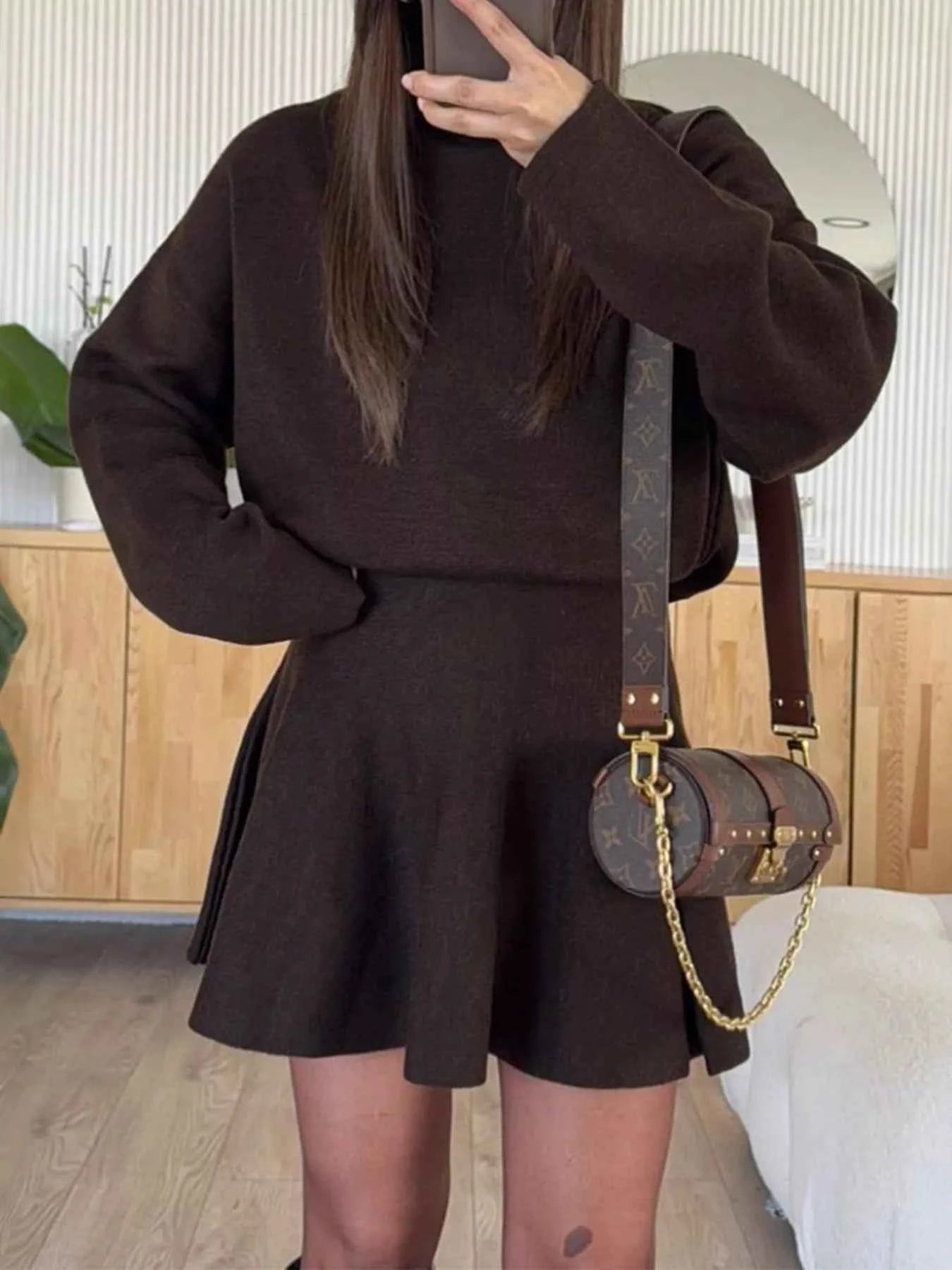 Round Neck Long Sleeve Mini Sweater Dress