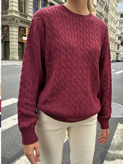 Cable-Knit Round Neck Pullover Sweater